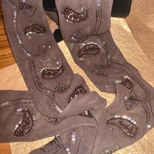 Brown Sequin Paisley Vintage Bohemian Scarf